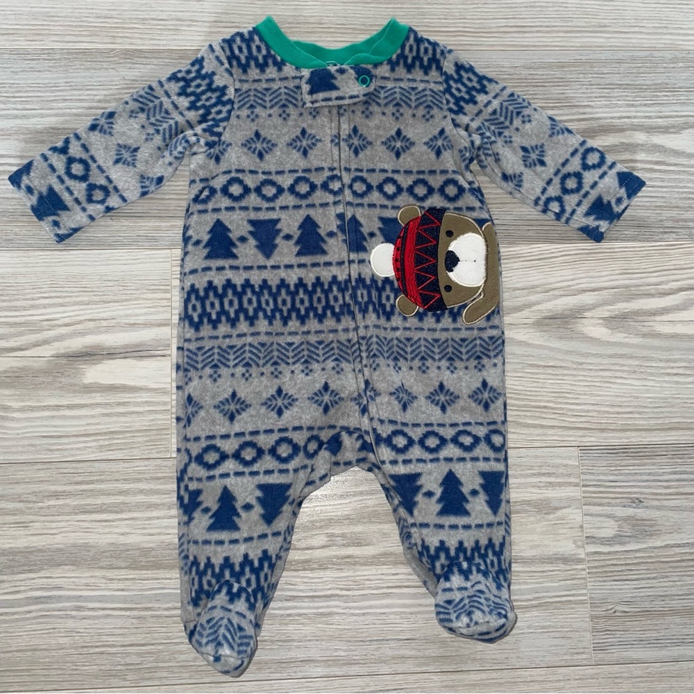 Small Wonders Baby Boys Fleece Sleep & Play Sleeper Newborn Gray & Blue Bear Zip